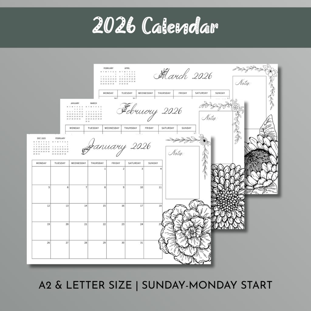 Flower 2026 Desktop Calendar